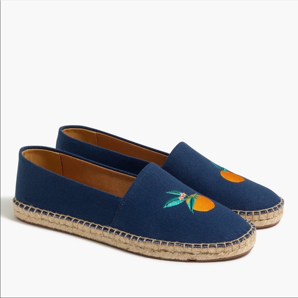 J. Crew | Slip on Espadrilles with Embroidered Oranges New without Tag Size 8